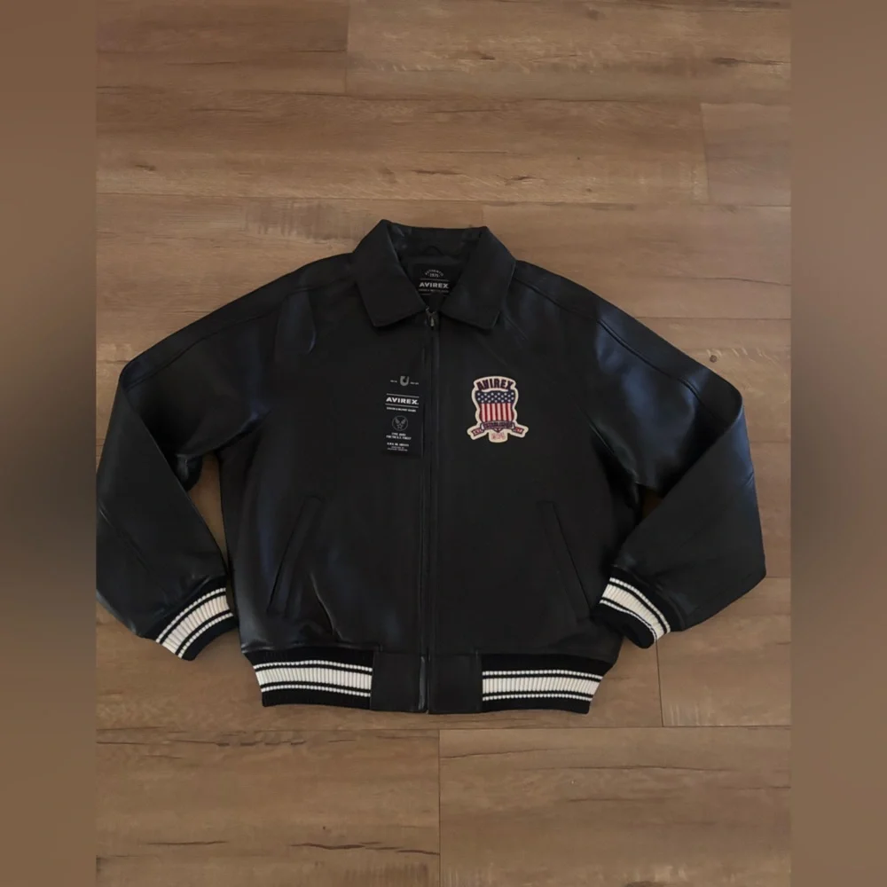 Avirex Black Bomber Jacket with White Accents - Picture 1 of 2